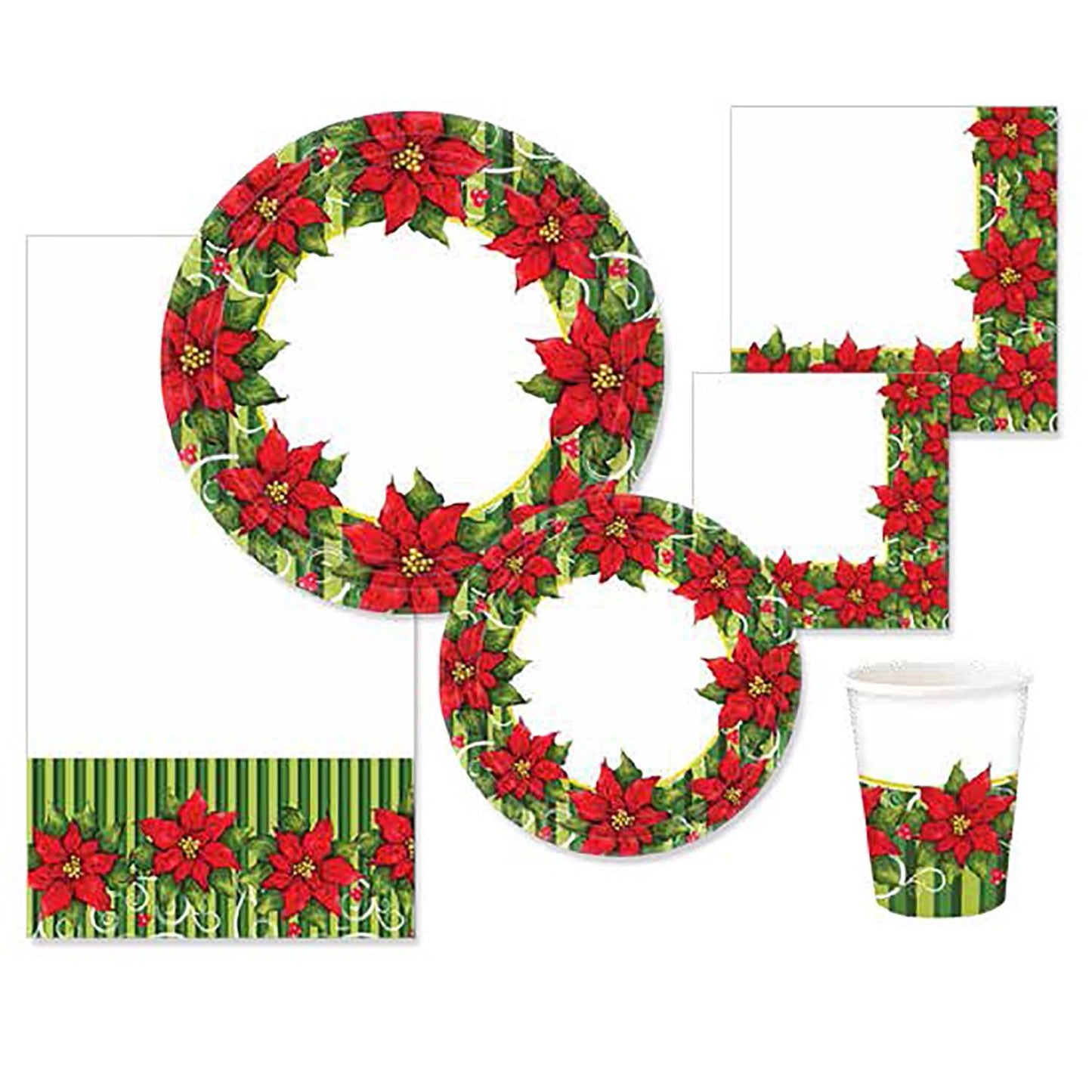Poinsettia Wreath Premium Heavyweight Dinner Paper Plates 10" 8Count Disposable Hanna K