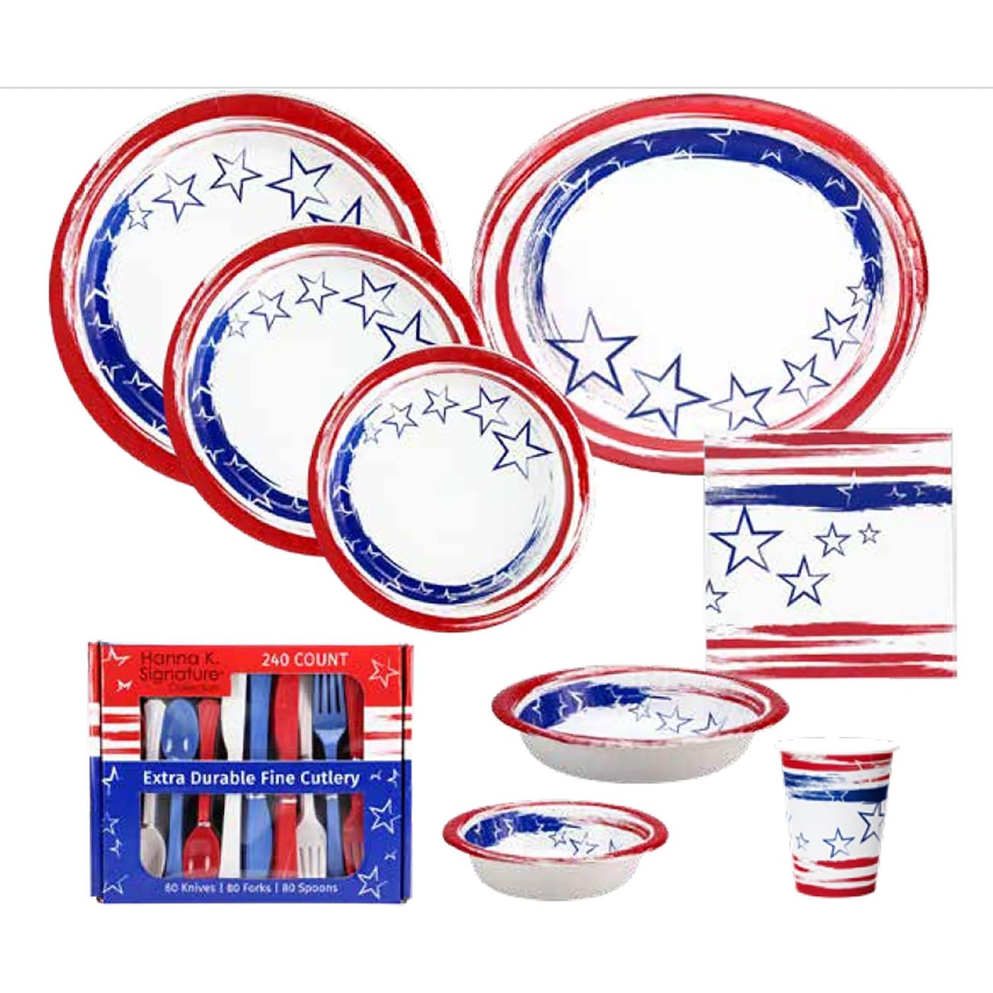 Stars 'N Stripes Dinner Paper Plates 10". 24 Pcs Disposable Hanna K