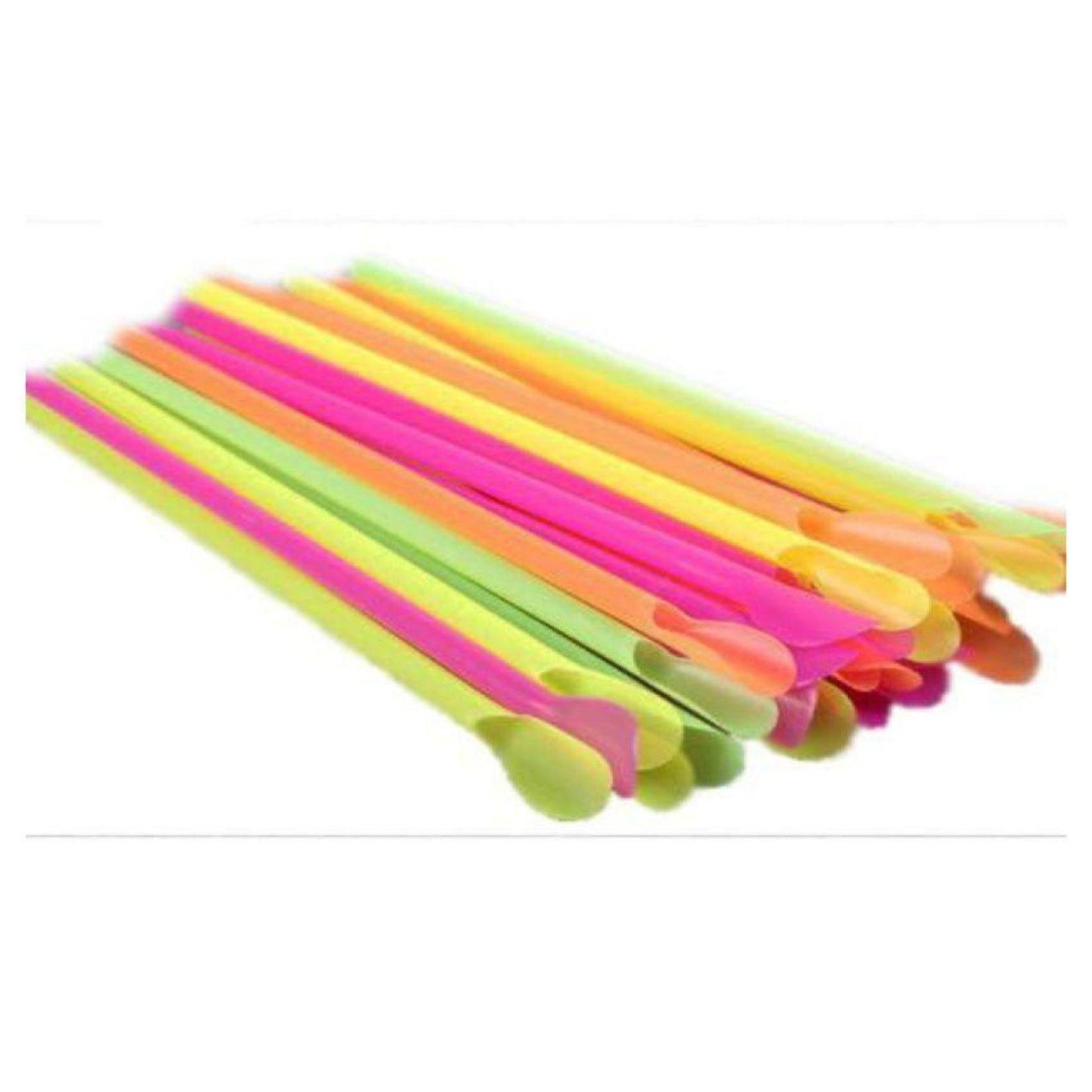 Neon Disposable Plastic Straws for Smoothie Cups Spoon Style 10" Tops & Straw Party Dimensions