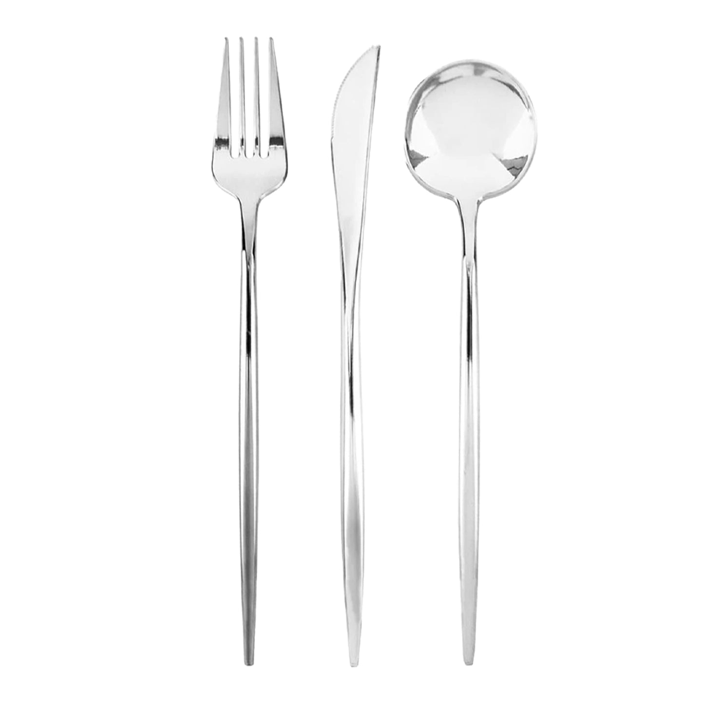 *BUY BULK* Orchid Collection Elegant White & Silver Disposable Plastic Dinner Tableware COMBO Set Disposable Tableware Decorline