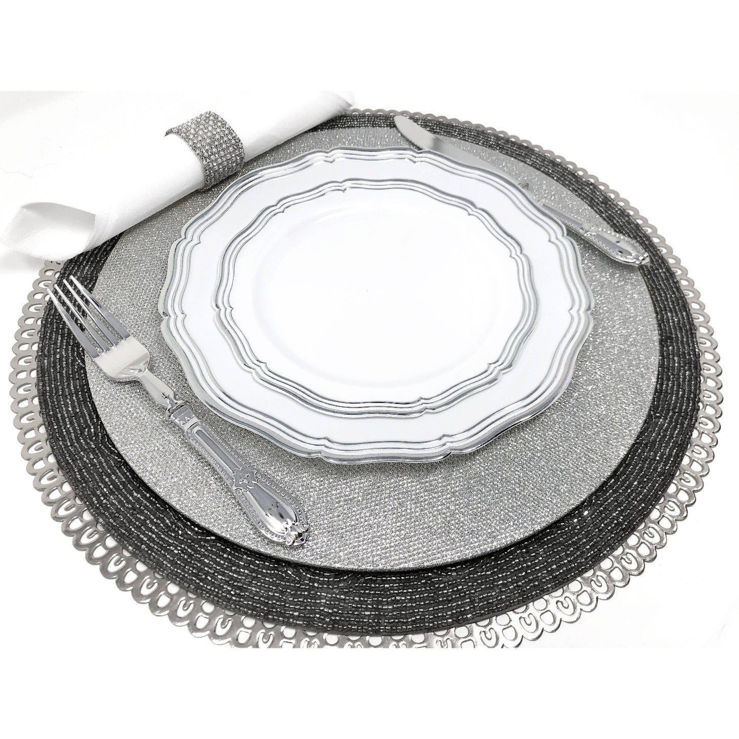 Aristocrat 10" White & Silver Plastic Dinner Plate 10 Pack Disposable Plates Decorline
