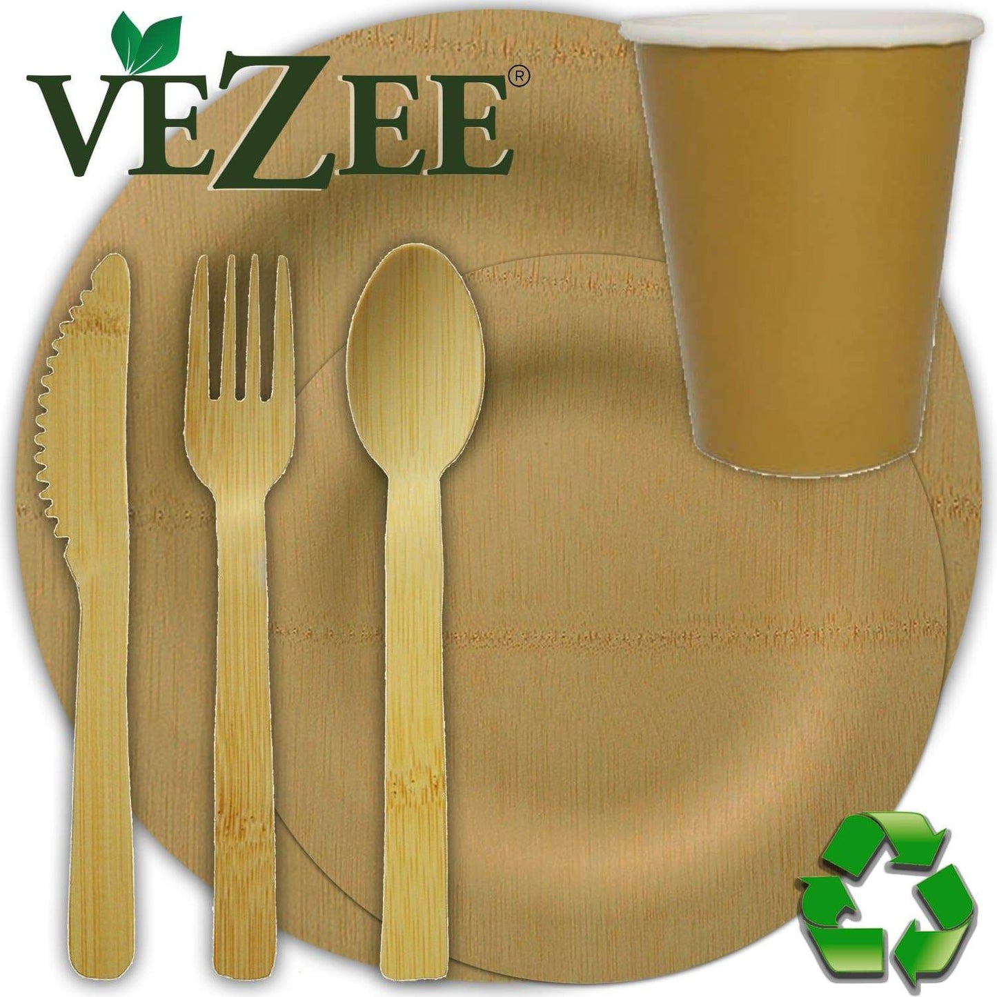 SALE Vezee Bamboo Disposable Dinner Plates Round Size 9" 10PC Disposable Plates VeZee