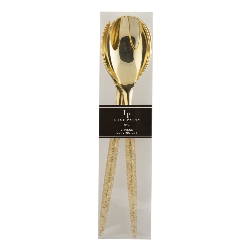 Gold Glitter Plastic Serving Fork/Spoon Set Two Tone Serving Luxe Party NYC