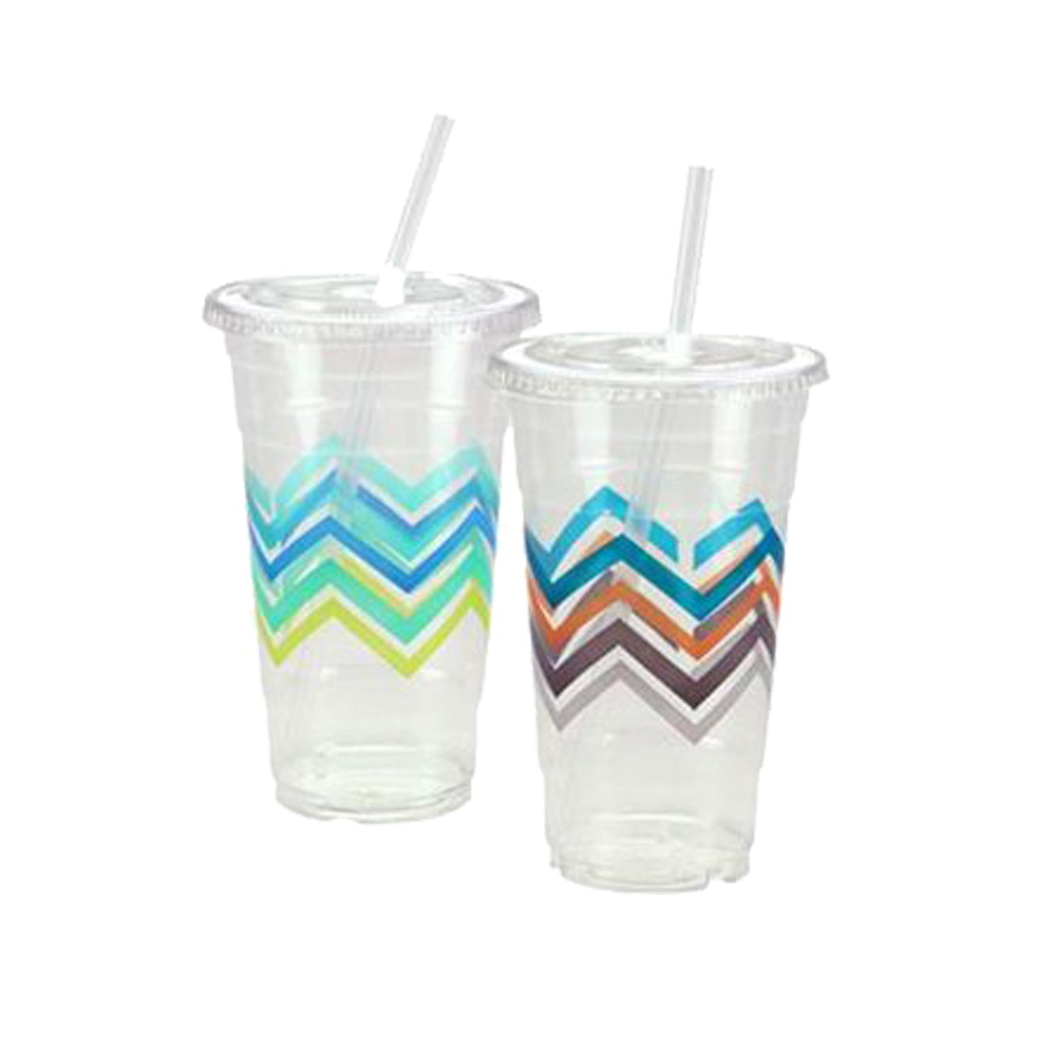 Nicole Home Collection Premium Plastic Chevron Cups with Lids and Straws 24 oz - 10 Pack