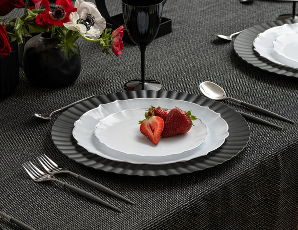 COMBO SET 10.25" & 7.25"  White and Silver Round Plastic Dinnerware Set - Luxe  Decorline   
