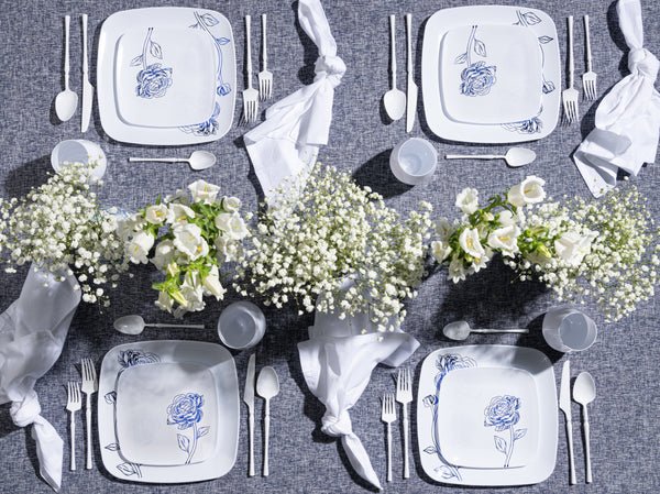 10.25"&7.25" White and Silver Square Disposable Plastic Plates COMBO Set-Peony Combo Disposable Plates Decorline