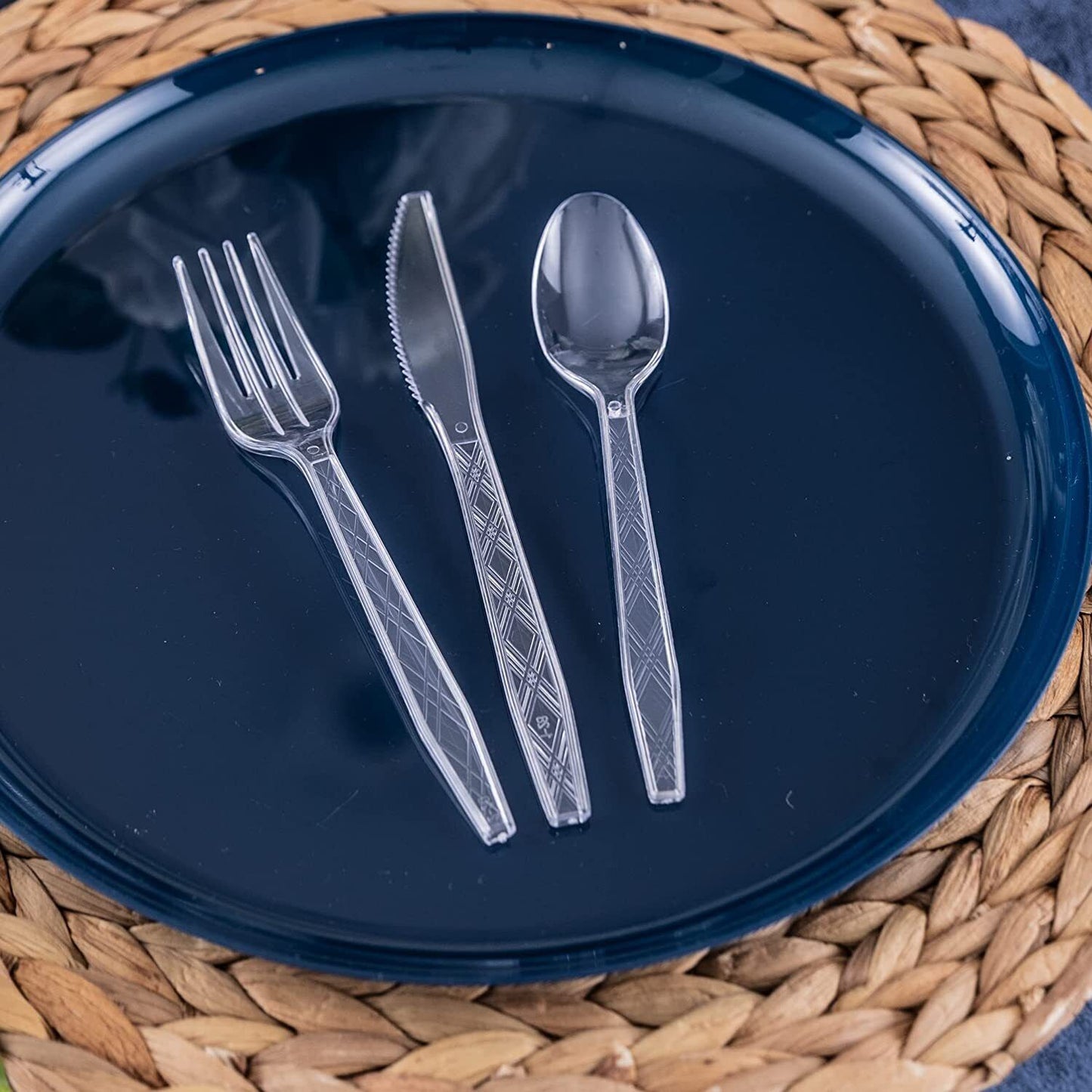 Argyle Premium Flatware Clear Disposable Fancy High quality 360 Pcs Utensils Set Napkins Simcha Collection