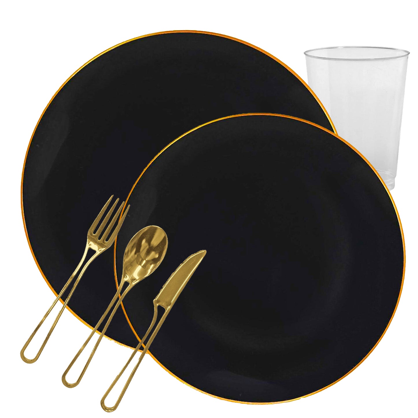 Organic Collection 10" Black/Gold Rim Plastic Dinner Plates Tablesettings Blue Sky