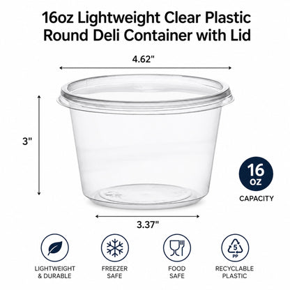 *WHOLESALE* 16oz Lightweight Deli Containers with Lids Disposable Plastic 500/case Food Storage & Serving VeZee