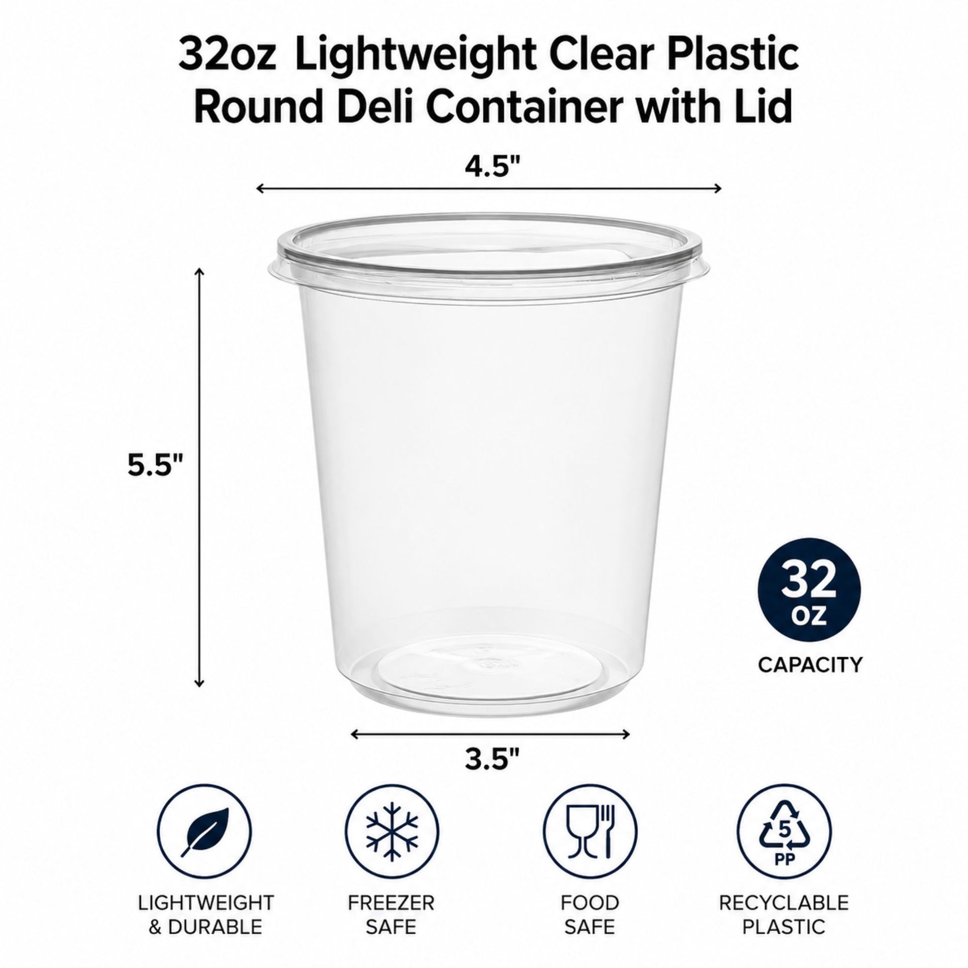 *WHOLESALE* 32oz Lightweight Deli Containers with Lids Disposable Plastic 500/case Food Storage & Serving VeZee