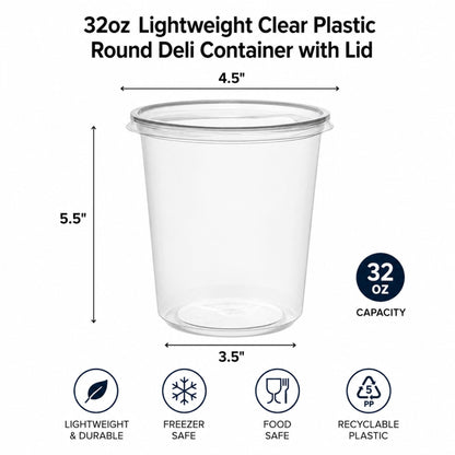 *WHOLESALE* 32oz Lightweight Deli Containers with Lids Disposable Plastic 500/case Food Storage & Serving VeZee