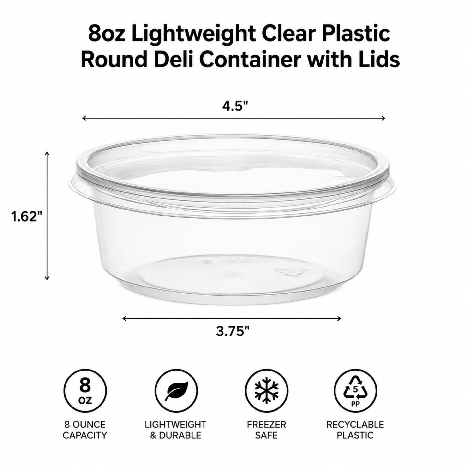 *WHOLESALE* 8oz Lightweight Deli Containers with Lids Disposable Plastic 500/case Food Storage & Serving VeZee