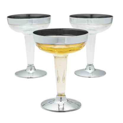 4oz Plastic Champagne Cocktail Glasses With Silver Rim & Bottom Champagne Flutes Lillian Tablesettings