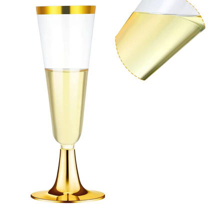 4.5oz Plastic 2-Pcs Champagne Flutes With Gold Rim & Bottom Champagne Flutes Lillian Tablesettings