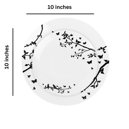 Spring Collection White and Black Plastic Dinner Plates 10" Tablesettings Blue Sky