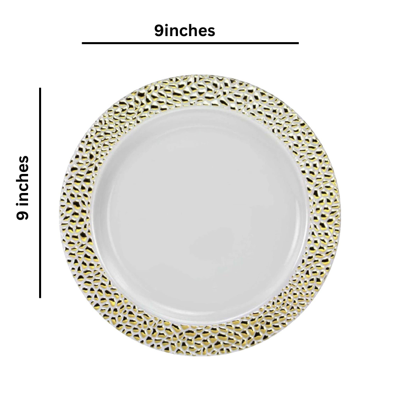 Pebbled Plastic Dinner Plate Gold Rim 9" Elegant Plates Lillian   