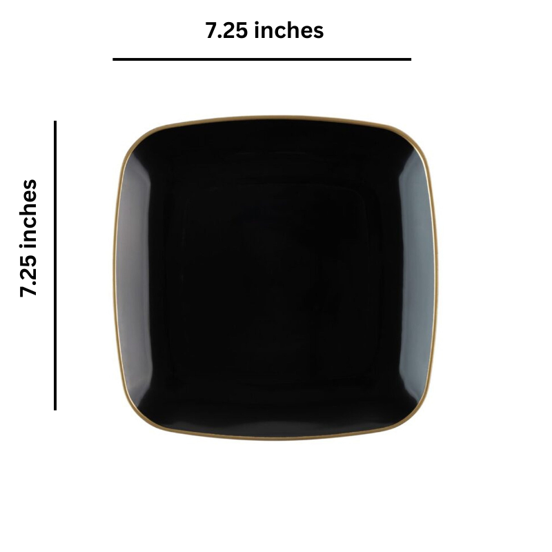 Organic Collection Black and Gold Rim Square Dinner Plates 7.25" Tablesettings Blue Sky   