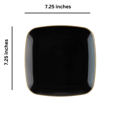 Organic Collection Black and Gold Rim Square Dinner Plates 7.25" Tablesettings Blue Sky   