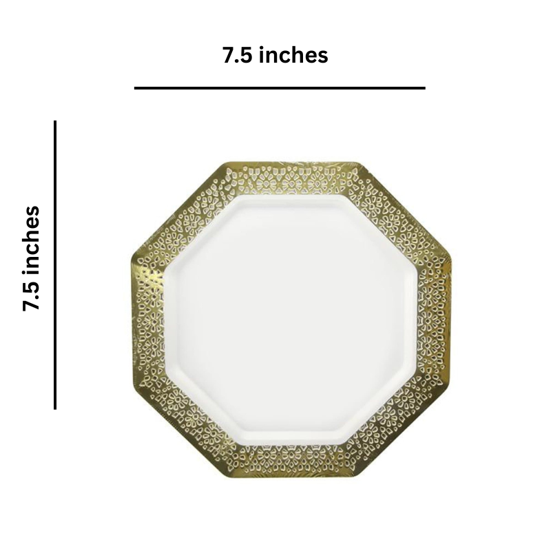 Gold Rim Lacetagon Pearl Plate 7.25" Disposable Plates Lillian