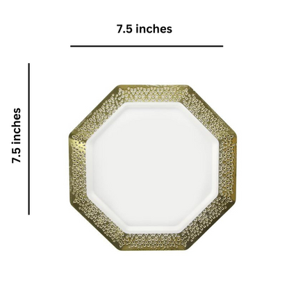 Gold Rim Lacetagon Pearl Plate 7.25" Disposable Plates Lillian