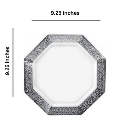 Pearl Silver Rim Lacetagon Plate 9.25" Disposable Plates Lillian