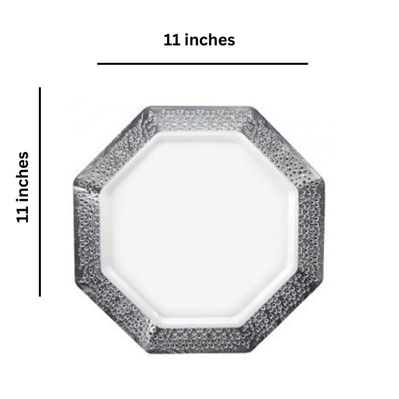 Pearl Silver Rim Lacetagon Plate 11" Plates Lillian   