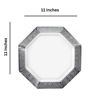 Pearl Silver Rim Lacetagon Plate 11" Plates Lillian   