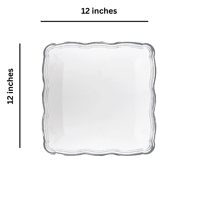 Aristocrat Collection Square Serving Trays White & Silver 12” x 12” Serverware Decorline   