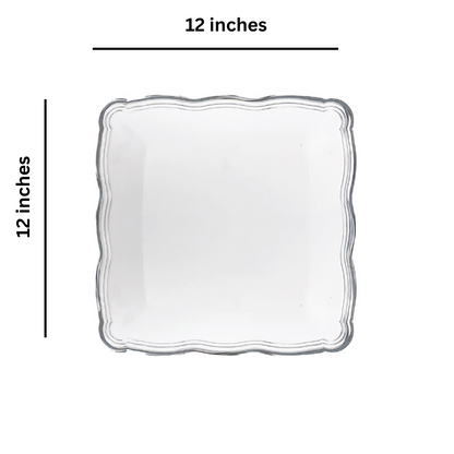 Aristocrat Collection Square Serving Trays White & Silver 12” x 12” Serverware Decorline   