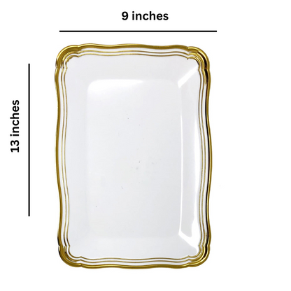 Aristocrat Collection Rectangle Serving Trays White & Gold 13” x 9” Serverware Decorline   