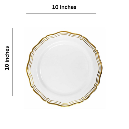 Aristocrat Collections Dinner Plate White & Gold 10" Plates Decorline   