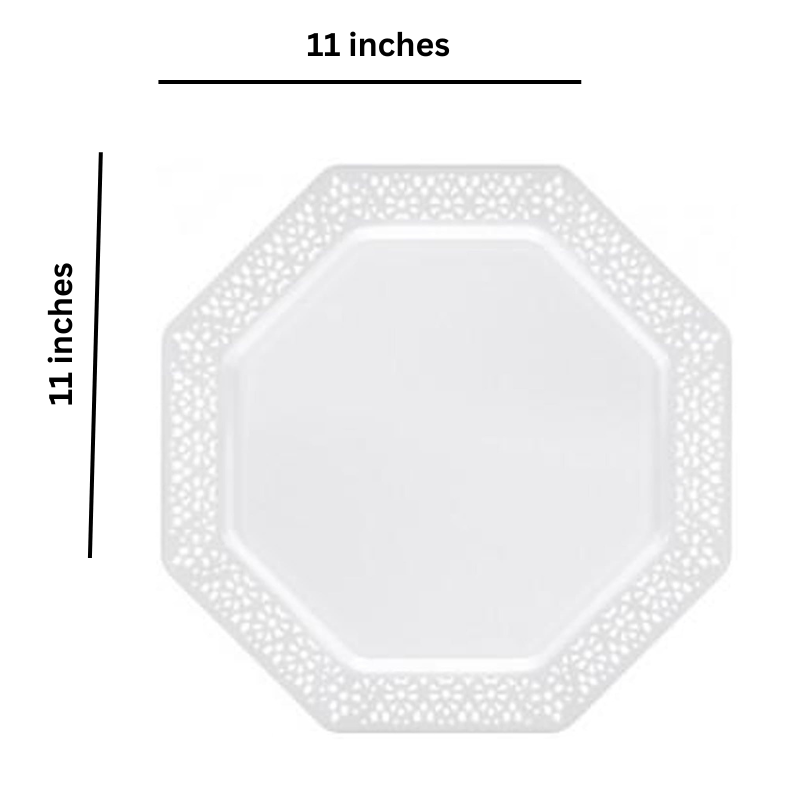 Lillian Tablesettings Lacetagon Plastic Plate Pearl 11" Disposable Plates Lillian