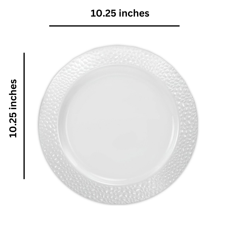 Pebbled Plastic Dinner Plate White Rim 10.25" Elegant Plates Lillian   