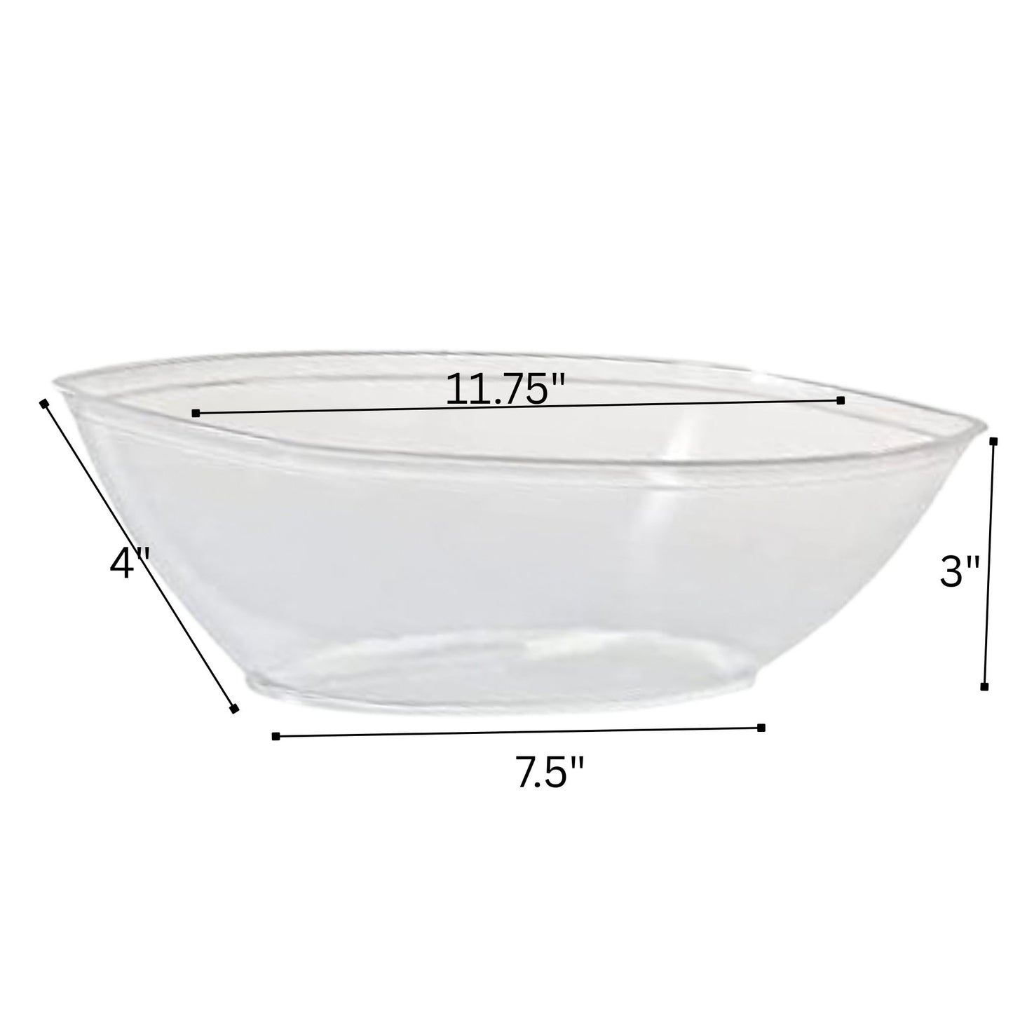 80oz Clear Plastic Oval Luau Bowl Disposable Serving Bowl Party Dimensions