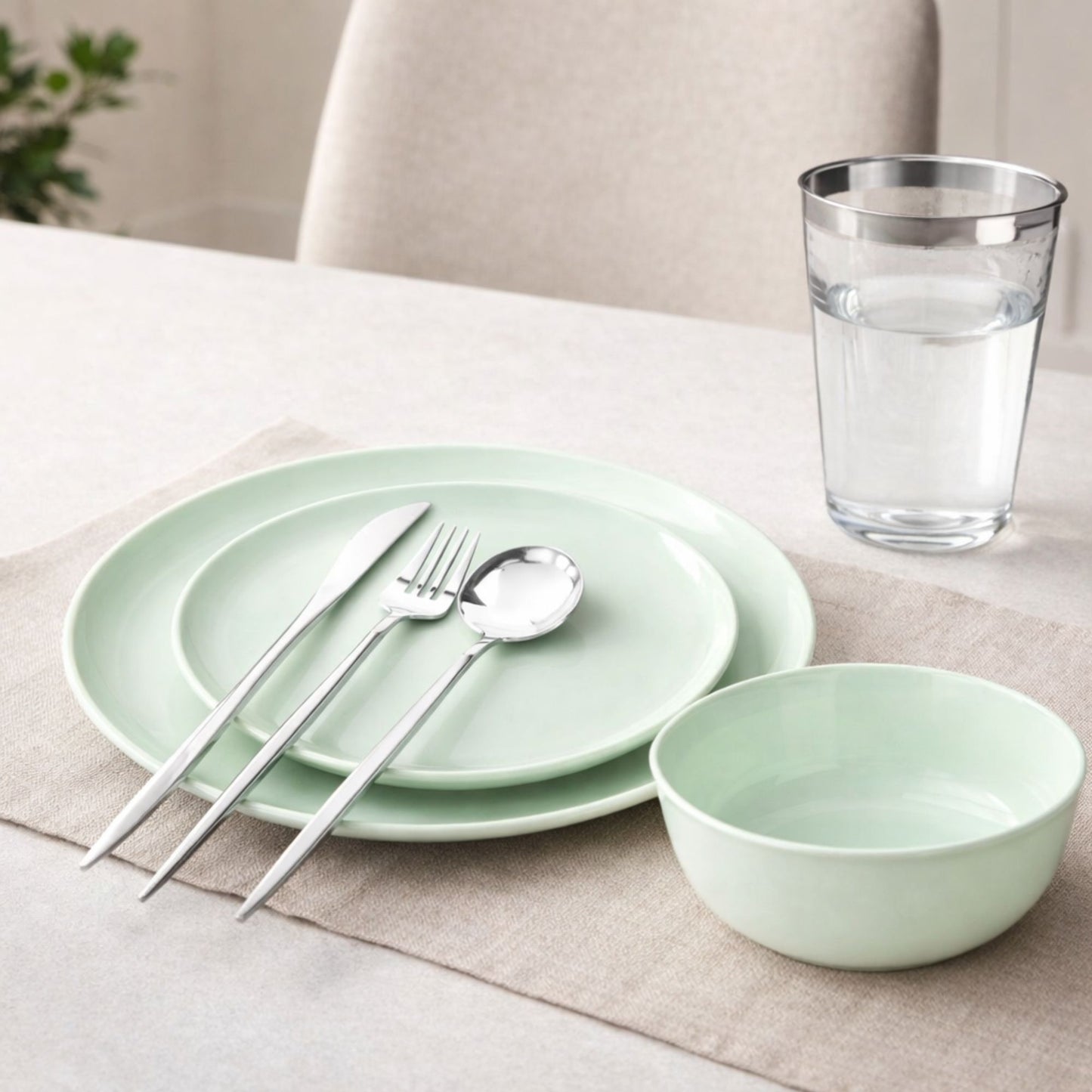 Mint Green Disposable Dinnerware Set – Elegant Party Pack: Edge Disposable Tableware Decorline