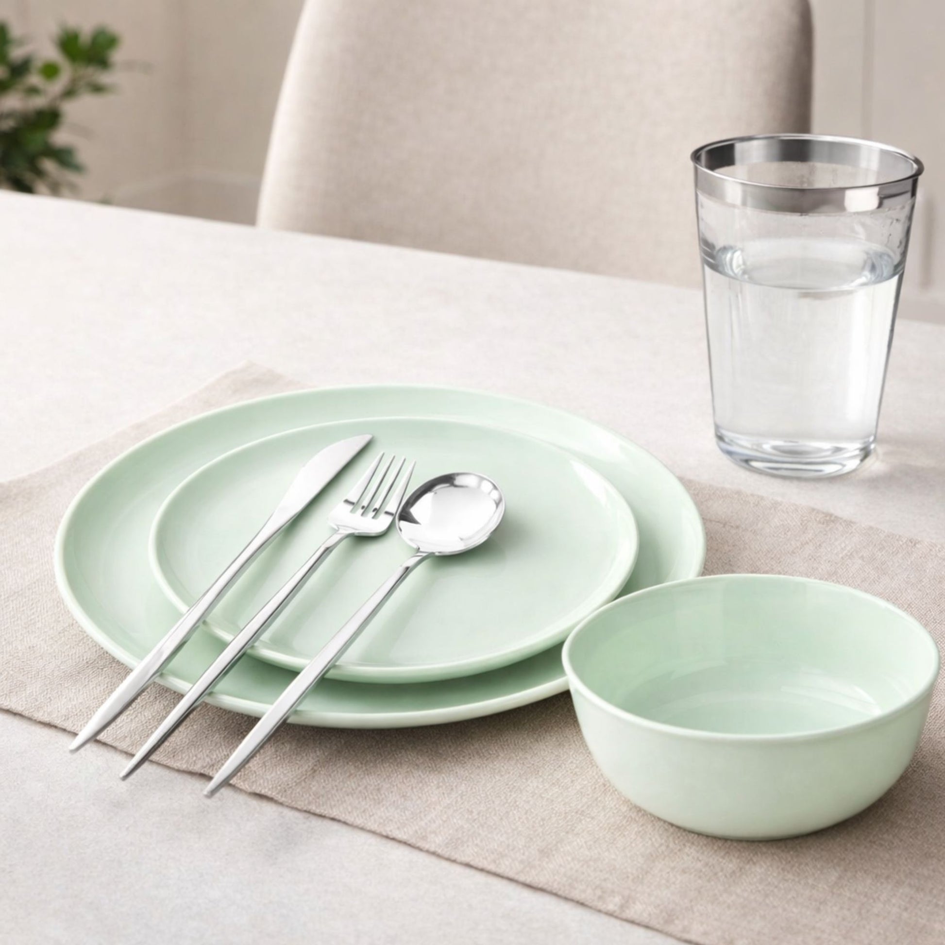 Mint Green Disposable Dinnerware Set – Elegant Party Pack: Edge Disposable Tableware Decorline