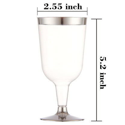 6.5oz Plastic 2-Pcs Wine Cups With Silver Rim & Bottom Champagne Glasses Lillian Tablesettings