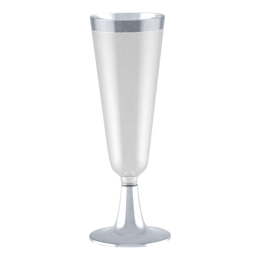 4.5oz Plastic 2-Pcs Champagne Flutes With Silver Rim & Bottom Champagne Flutes Lillian Tablesettings