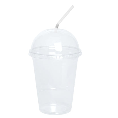 12oz Clear PET Plastic Cups with Dome Lid & Straw Smoothie Cups VeZee