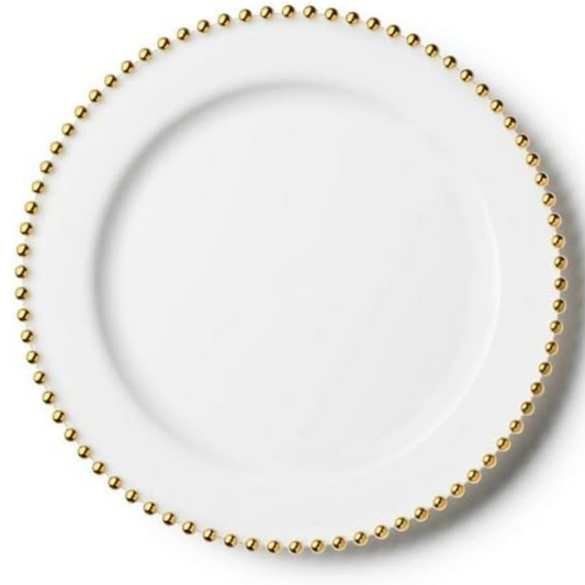 White & Gold Beaded EXTRA HEAVY Weight  10.25" Plastic Diner Plates  Decorline   
