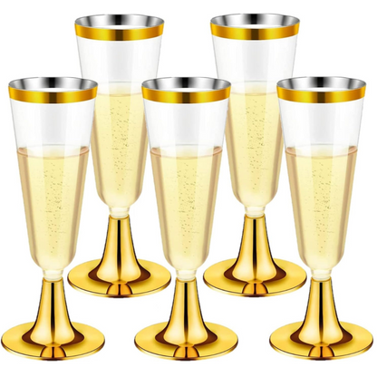 4.5oz Plastic 2-Pcs Champagne Flutes With Gold Rim & Bottom Champagne Flutes Lillian Tablesettings