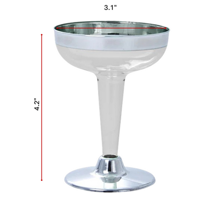 4oz Plastic Champagne Cocktail Glasses With Silver Rim & Bottom Champagne Flutes Lillian Tablesettings