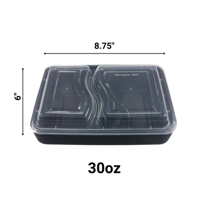 *WHOLESALE* 30oz Black Rectangular 2 Compartment Containers w/ lids | 150ct/Case  VeZee   