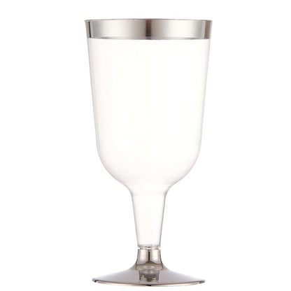 6.5oz Plastic 2-Pcs Wine Cups With Silver Rim & Bottom Champagne Glasses Lillian Tablesettings