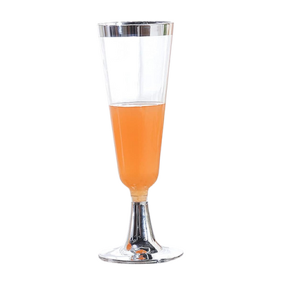 4.5oz Plastic 2-Pcs Champagne Flutes With Silver Rim & Bottom Champagne Flutes Lillian Tablesettings