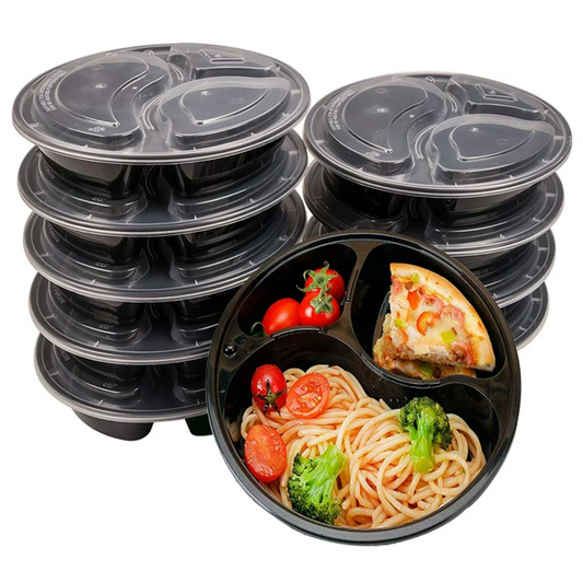 *BULK* 48 oz  Meal Prep Round Food Storage Containers 3 Compartment with Lids Food Storage & Serving VeZee   