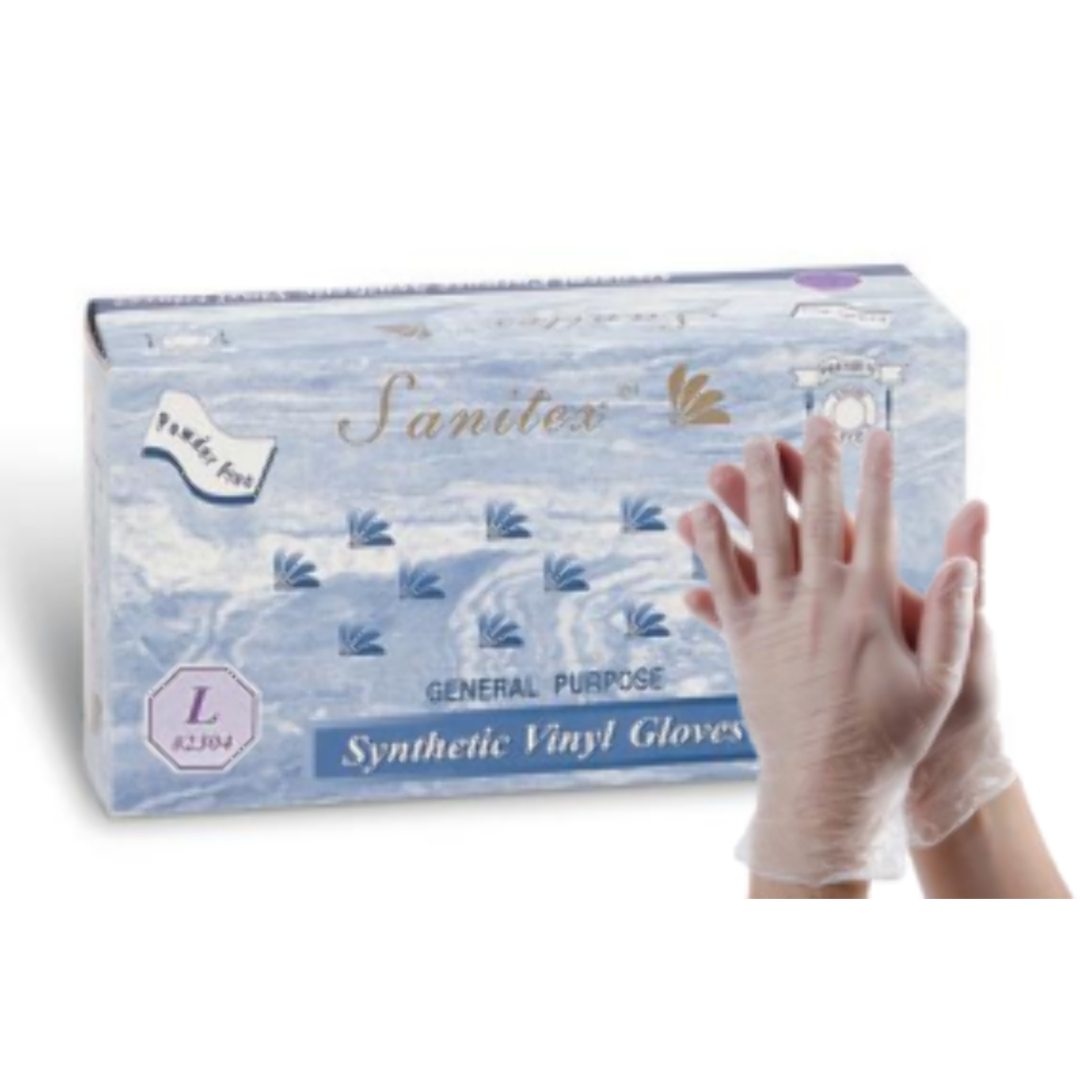 Sanitex Vinyl Disposable Gloves - 100Pcs - Large Disposable Gloves Sanitex