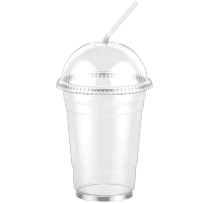 16oz Clear PET Plastic Cups with Dome Lid & Straw Smoothie Cups VeZee