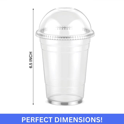 16oz Clear PET Plastic Cups with Dome Lid & Straw Smoothie Cups VeZee