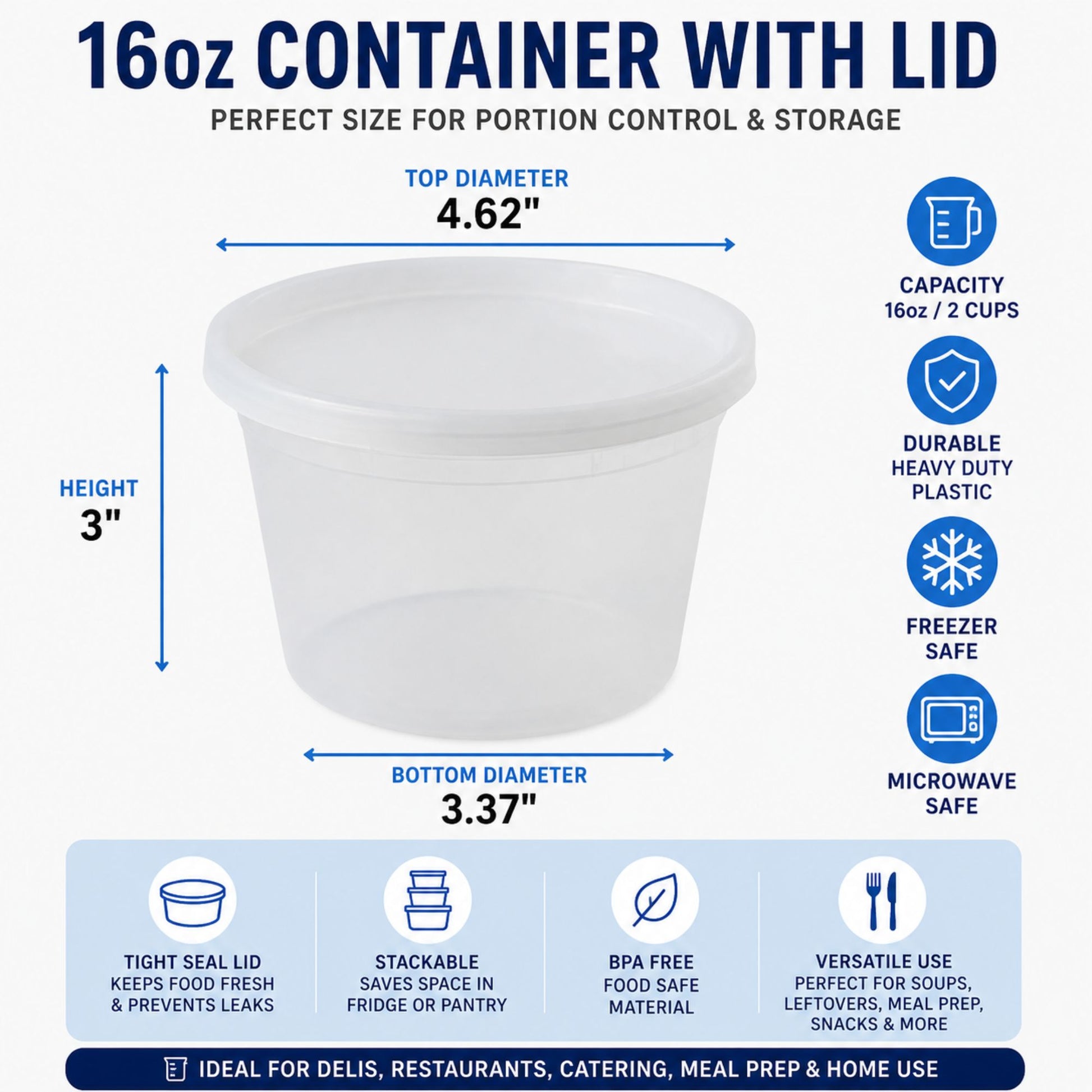 *WHOLESALE* 16oz Deli Containers with Lids Heavy Duty Disposable Plastic 240/Case Food Storage & Serving VeZee
